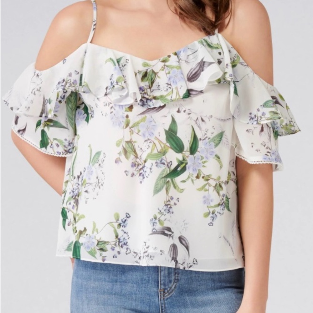 NEW Ever New Cream Ruffled Off-Shoulder Top - Picture 6 of 6